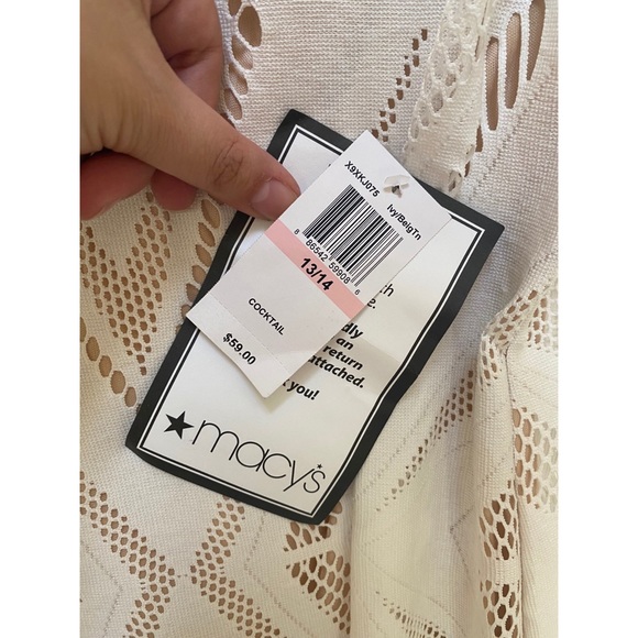 Macy’s Ivory Cut Out Distressed Cocktail Dress - Picture 3 of 5